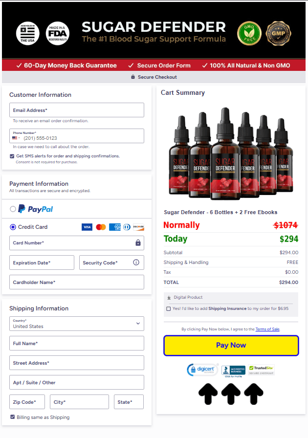 Secure checkout page for Sugar Defender official website